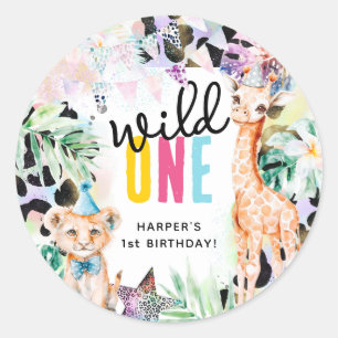 Wild ONE サファリ動物 クールな1歳の誕生日 ラウンドシール
