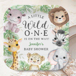 Wild One サファリ動物 ベビーシャワー 男女兼用 ペーパープレート