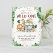 Wild One サファリ動物 1歳の誕生日 招待状 (スタンド正面)