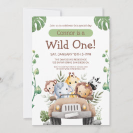 Wild One サファリ アニマルズ 1st バースデー招待状 招待状