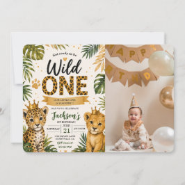 Wild ONE サファリ ジャングル 動物 1歳 誕生日 写真 招待状