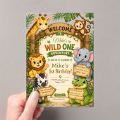 Wild One サファリ バースデー招待状 | かわいいジャングル アクリル招待状 (インサイチュ (ポータブル))