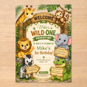 Wild One サファリ バースデー招待状 | かわいいジャングル アクリル招待状 (正面)