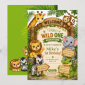 Wild One サファリ バースデー招待状 | かわいいジャングル 招待状 (正面/裏面)