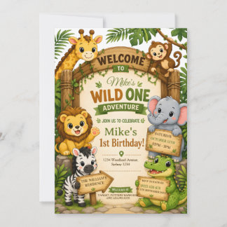 Wild One サファリ バースデー招待状 | かわいいジャングル 招待状