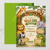 Wild One サファリ バースデー招待状 | かわいいジャングル 招待状 (正面/裏面)