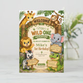 Wild One サファリ バースデー招待状 | かわいいジャングル 招待状 (スタンド正面)