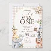 Wild One サファリ バースデー招待状 ジャングルの動物たち 招待状 (正面)