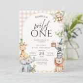 Wild One サファリ バースデー招待状 ジャングルの動物たち 招待状 (スタンド正面)