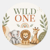 Wild One サファリ 初めての誕生日 ラウンドシール (正面)