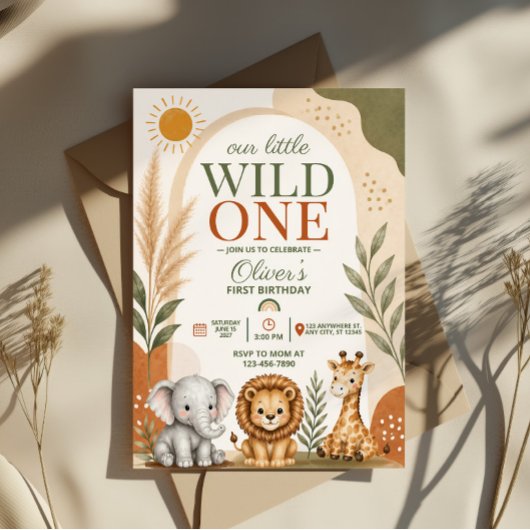 Wild One サファリ 初めての誕生日 招待状