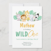 Wild One サファリ 動物 ジャングル 子供 誕生日 招待状 (正面)