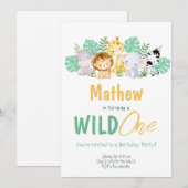 Wild One サファリ 動物 ジャングル 子供 誕生日 招待状 (正面/裏面)