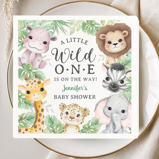Wild One サファリ 動物 ベビーシャワー 男女兼用 スタンダードカクテルナプキン
