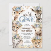 Wild One サファリ 動物 | 男の子1歳の誕生日 招待状 (正面)