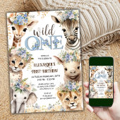 Wild One サファリ 動物 | 男の子1歳の誕生日 招待状