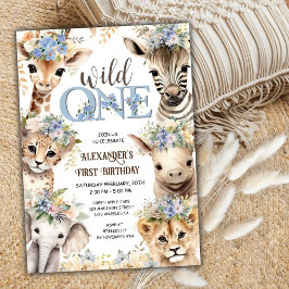 Wild One サファリ 動物 | 男の子1歳の誕生日 招待状