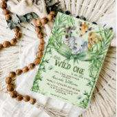 Wild One サファリ 動物 緑の草木 ベビーシャワー 招待状