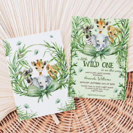 Wild One サファリ 動物 緑の草木 ベビーシャワー 招待状