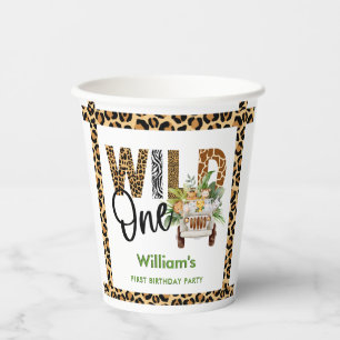 Wild One サファリ 動物 1歳の誕生日 おめでとう ボーイ 紙コップ