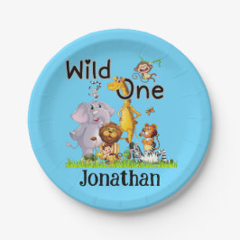 Wild One サファリ 動物 1歳の誕生日 カートゥーン インビテーション ペーパープレート