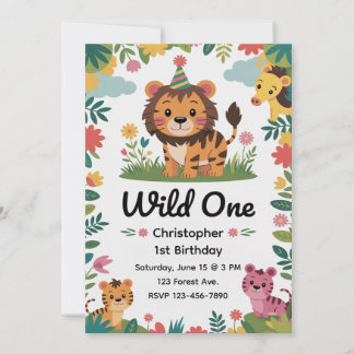 Wild One サファリ 動物 1歳の誕生日 | ジャングル 招待状