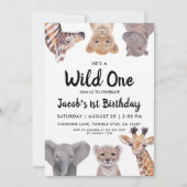 Wild One サファリ 動物 1歳の誕生日 招待状 (正面)