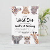 Wild One サファリ 動物 1歳の誕生日 招待状 (スタンド正面)
