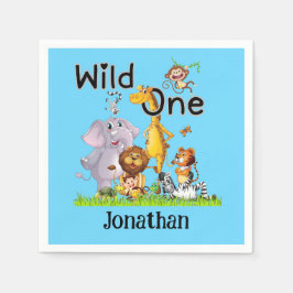 Wild One サファリ 動物 1歳 誕生日 カートゥーン インビテーション スタンダードカクテルナプキン