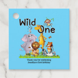 Wild One サファリ 動物 1歳 誕生日 カートゥーン インビテーション フェイバータグ