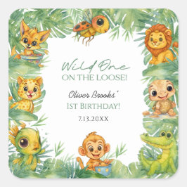 Wild One サファリ 水彩画 1歳の誕生日 スクエアシール