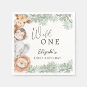 Wild One サファリ 男の子の1歳の誕生日 スタンダードカクテルナプキン (正面)