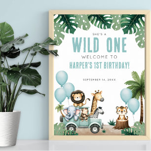 Wild One サファリ 1歳のバースデーウェルカム ポスター