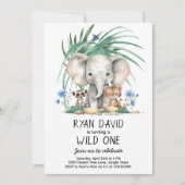 Wild One サファリ 1歳の誕生日招待状 招待状 (正面)