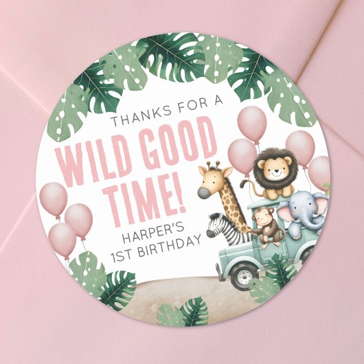 Wild One サファリ 1歳の誕生日 ラウンドシール