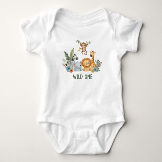 Wild One - ジャングルの動物たち ベビーボディスーツ (正面)