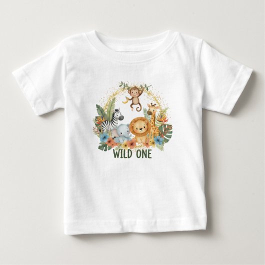 Wild One - ジャングルの動物たち ベビーTシャツ (正面)
