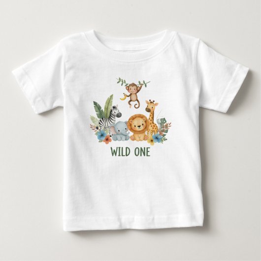 Wild One - ジャングルの動物たち ベビーTシャツ (正面)