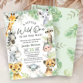 Wild One ジャングルサファリ動物ベビーシャワー 招待状