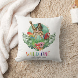 Wild One ジャングルサファリ動物モダンウォーターカラーT クッション