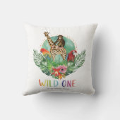 Wild One ジャングルサファリ動物モダンウォーターカラーT クッション (裏面)