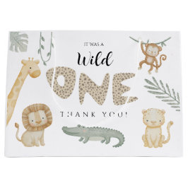 Wild One ジャングルサファリ動物 誕生日 ラージペーパーバッグ