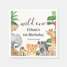 Wild One ジャングルサファリ動物 1歳の誕生日パーティー スタンダードカクテルナプキン