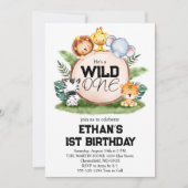 Wild One ジャングルサファリ動物 1歳 誕生日パーティー 招待状 (正面)