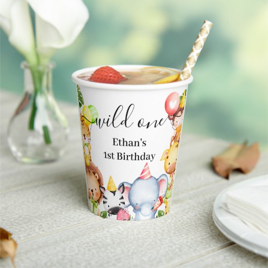 Wild One ジャングルサファリ動物 1歳 誕生日パーティー 紙コップ (インサイチュ)
