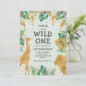 Wild One ジャングルサファリ グリーン ゴールド 1歳の誕生日 招待状 (スタンド正面)