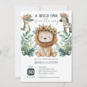 Wild One ジャングルサファリ ベビーシャワー ウォーターカラー ボホー 招待状 (正面)