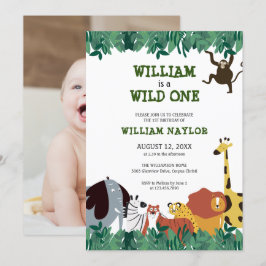 Wild One ジャングルサファリ 写真ファーストバースデー 招待状