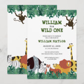 Wild One ジャングルサファリ 初めての誕生日 招待状 (正面/裏面)