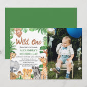Wild One ジャングルサファリ 動物 1歳の誕生日フォト 招待状 (正面/裏面)